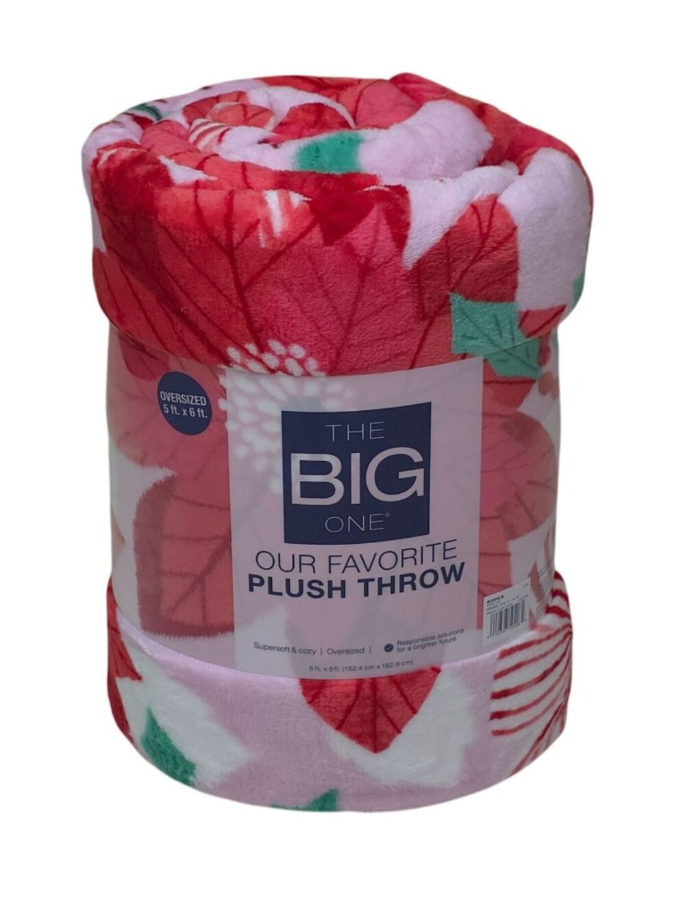 The Big One Oversized Holiday Plush Throw Blanket 5x6' Poinsettia Christmas
